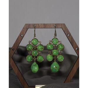 18k Yellow Gold Green Turquoise Chandelier Earrings 12.45G / 2.2in
